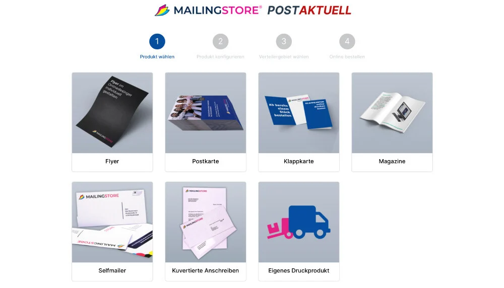 Postaktuell Sendung konfigurieren - Produkt wählen