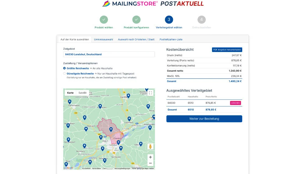 Postaktuell Sendung Verteilgebiet wählen
